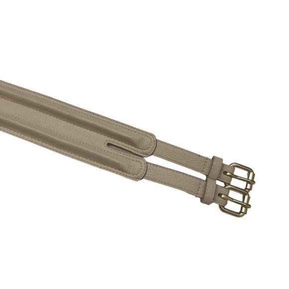 BCBGMAXAZRIA Double Buckle Faux Leather Statement Waist Belt Size M Beige Cream - Picture 3 of 9